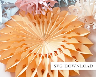 3D honeycomb DIY paper decoration, hand cut, svg files, wedding decoration template download