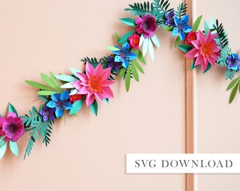 Paper flower leafy garland SVG cutting file download DIY