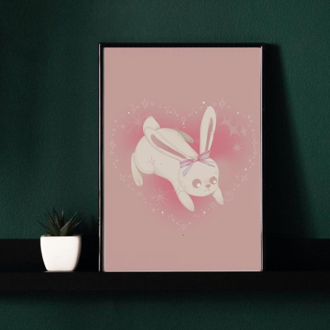 Digital Wall Art, Coquette Wall Art, Coquette Rabbit, Coquette Bunny ...