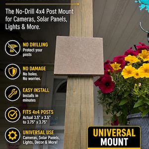 Universal 4x4 Post Mount | No Drill No Damage Camera Mount, Solar Light Hanger & Outdoor Decor Hook | Adjustable Fence Post Bracket
