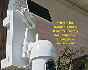 White Security Camera Mount: No-Drill 360 Camera and Solar Panel Hanger for Gutter Downspouts