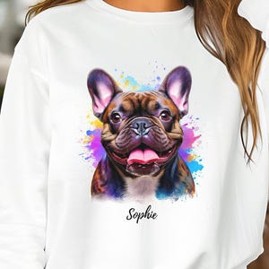 French Bulldog Sweatshirt, Personalized Dog Shirt, Brindle Frenchie Art, Custom French Bulldog Lover Gift for Her, Him, Dog Mom or Dad