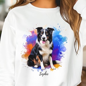 Maglietta con Border Collie, felpa personalizzata per amanti dei cani, regalo personalizzato con Border Collie tricolore per amanti dei cani, proprietari, mamme, papà, arte canina