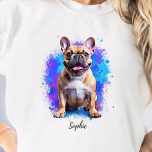 French Bulldog Sweatshirt, Custom Bulldog Shirt, Personalized Fawn Frenchie Portrait, Cute Dog Art Gift for Her, Dog Lover Gift for Owners