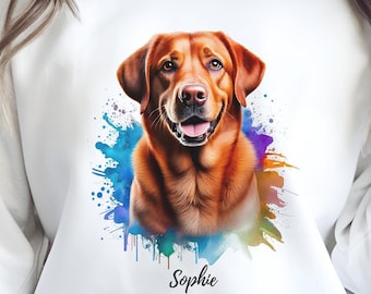 Fox Red Lab Sweatshirt, Personalized Labrador Retriever Mom Gift, Watercolor Art
