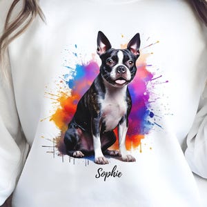 Boston Terrier Gift, Personalized Dog Shirt, Custom Dog Sweatshirt with Black Brindle Boston Terrier – Dog Art for Dog Moms, Gift for Her