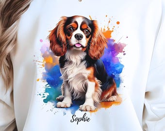 Cavalier King Charles Spaniel Gift, Custom Tricolor Cavi Spaniel Dog Lover Shirt, Personalized Dog Sweatshirt, Blenheim Spaniel Owner Gift