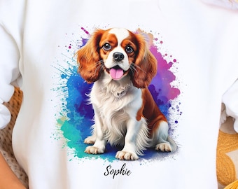 Cavalier King Charles Spaniel Gift, Custom Blenheim Dog Lover Shirt, Personalized Cavi Dog Sweatshirt, Dog Art, Spaniel Dog Mom Gift for Her