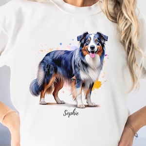 Felpa con stampa Border Collie, maglietta personalizzata per amanti dei cani, regalo personalizzato con Border Collie blu merle, arte canina per amanti dei cani, mamma, papà, lui e lei.