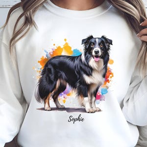 Felpa con Border Collie, Maglietta personalizzata per amanti dei cani, Regalo personalizzato con Border Collie tricolore nero, Arte canina, Mamma di cani, Regalo per proprietari di cani per lei e per lui