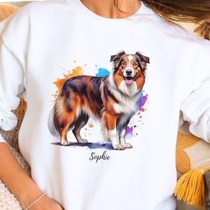Border Collie Sweatshirt, Custom Dog Mom Shirt, Personalized Red Merle Border Collie Lover Gift, Border Collie Dog Art, Gift for Her or Him