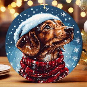 Dachshund Christmas Ornament, Cute Wiener Dog Gift for Her and Him, Dachshund Gift for Dog Mom Dad, Perfect Doxie Pet Lover Holiday Decor