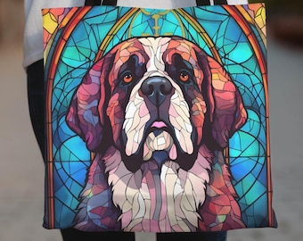 Saint Bernard Dog Tote Bag - Stained Glass Dog Art, Dog Owner Gift, Dog Lover Gifts, Dog Mom Gift, Gift for Her, Saint Bernard Mom Birthday