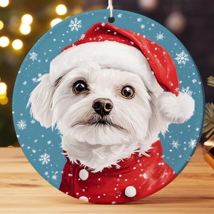 Maltese Christmas Ornament - Cute Maltese Puppy  - Cute Dog Lover Gift for Her and Him - Maltese Mom Dad and Festive Holiday Décor
