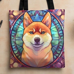 Shiba Inu Dog Tote Bag - Stained Glass Dog Art, Dog Owner Gift, Dog Lover Gifts, Dog Mom Gift, Shiba Inu Gift for Her, Mothers Day