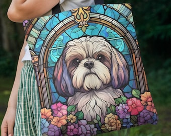 Shih Tzu Dog Tote Bag - Stained Glass Dog Art, Dog Owner Gift, Dog Lover Gifts, Dog Mom Gift, Shih Tzu Gift for Her Mothers Day, Birthday