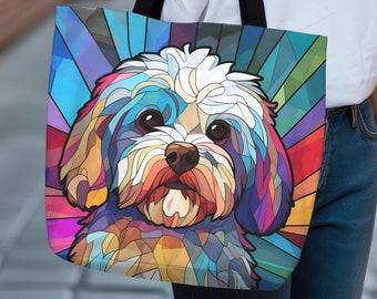 Havanese Gift Dog Tote Bag - Stained Glass Dog Art, Dog Owner Gift, Dog Lover Gifts, Dog Mom Gift, Havanese Gift for Her Mothers Day