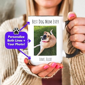 Custom Dog Mug - Personalized Dog Photo, Name & Message, Gift for Dog Lover, Owner, Dog Mom, Dog Dad Coffee Cup, Pet Portrait Memorial Gift