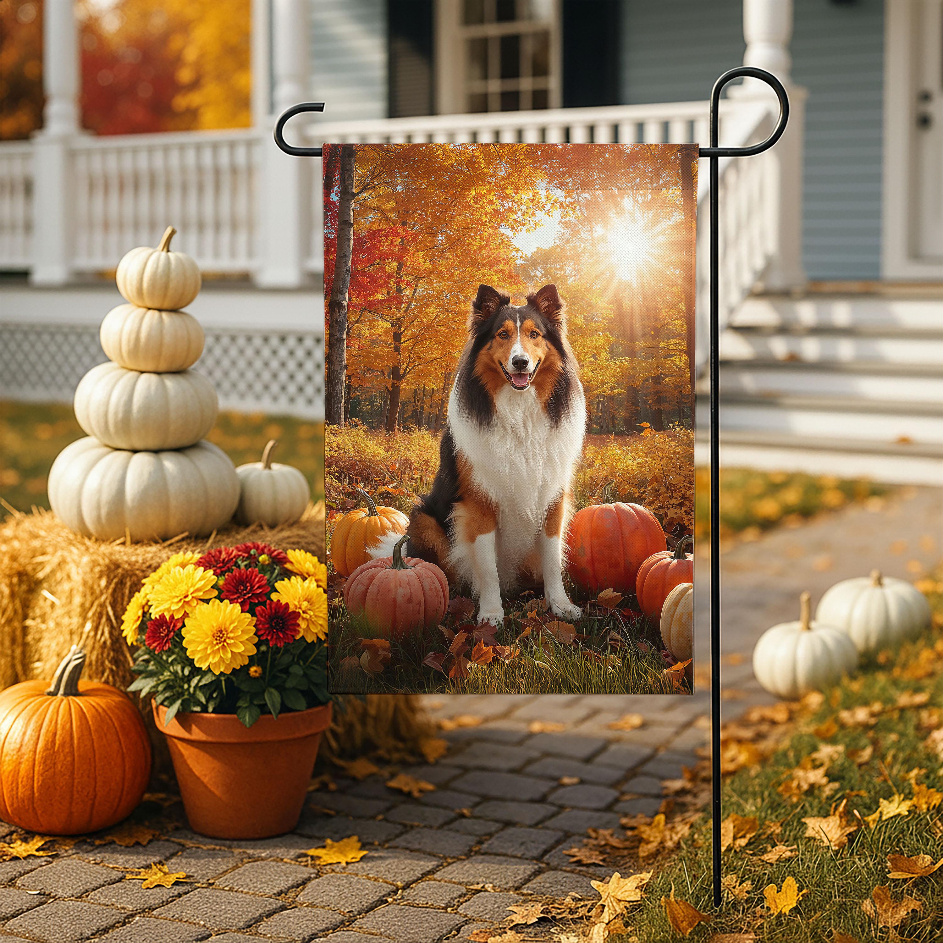 Rough Collie Tricolor Personalized Garden Flag, Custom Dog Art
