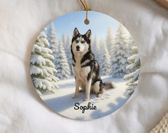 Weihnachtsschmuck mit sibirischem Husky, personalisiertes Geschenk für Hundeliebhaber, individuelles Erinnerungsstück für Haustiere