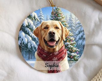 Yellow Lab Christmas Ornament, Personalized Labrador Dog Lover Gift, Custom Pet Keepsake