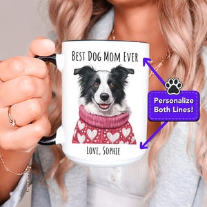 Border Collie Mug, Custom Dog Mom Gift, Personalized Border Collie Coffee Cup, Black and White Border Collie Dog Lover Gift for Her, Dog Art