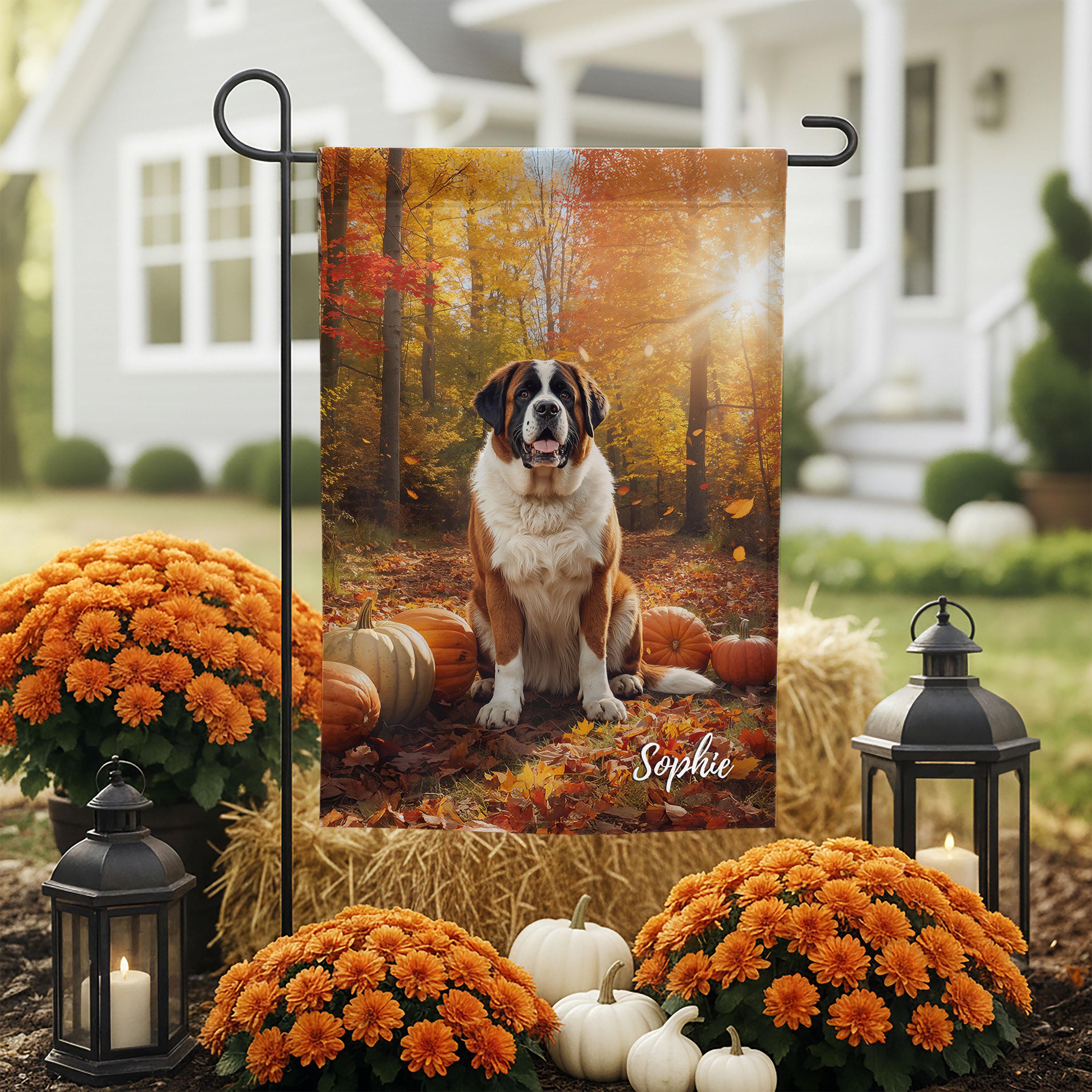 Saint Bernard Personalized Garden Flag, Custom Dog Art Portrait