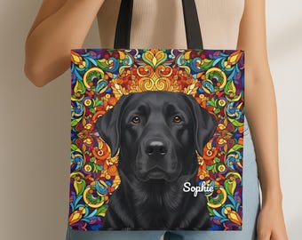 Svart labradorväska, personlig labrador retriever-present, hundmamma-konst i målat glas