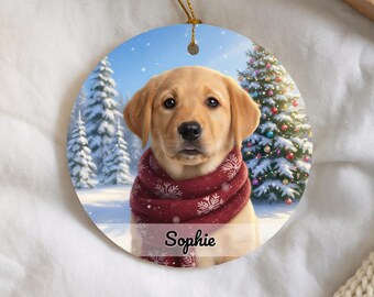 Yellow Lab Puppy Christmas Ornament, Personalized Dog Lover Gift, Custom Pet Keepsake