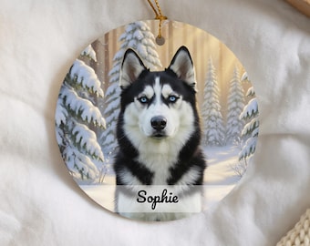 Weihnachtsschmuck mit sibirischem Husky, personalisiertes Geschenk für Hundeliebhaber, individuelles Erinnerungsstück an Ihr Haustier