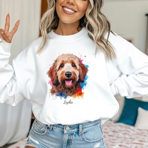 Goldendoodle Gift, Custom Dog Lover Shirt, Personalized Chocolate Brown Goldendoodle Dog Sweatshirt, Doodle Dog Art, Doodle Mom, Dad Gift
