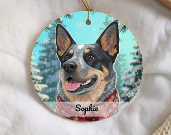 Australian Cattle Dog Ornament, Blue Heeler Personalized Christmas Gift, Festive Pet Keepsake