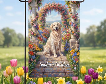 Golden Retriever Personalized Garden Flag, English Cream Custom Dog Lover Gift, Floral Yard Decor