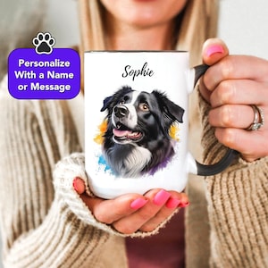 Border Collie Dog Mom or Dad Mug, Custom Dog Lover Gift, Personalized Black & White Border Collie Coffee Cup for Dog Owner, Gift for Her Him