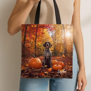 German Shorthaired Pointer GSP Personalized Tote, Custom Dog Mom Gift, Fall Pet Purse Handbag