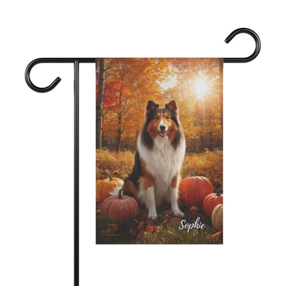 Rough Collie Tricolor Personalized Garden Flag, Custom Dog Art