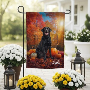 Black Lab Personalized Garden Flag, Labrador Retriever Custom Dog Art Portrait, Fall Outdoor Decor