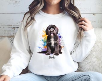 Portuguese Water Dog Sweatshirt - Personalized Pet Mom Gift, Watercolor Art