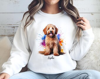 Goldendoodle Sweatshirt, Personalized Doodle Dog Mom Gift, Watercolor Art Pet Shirt