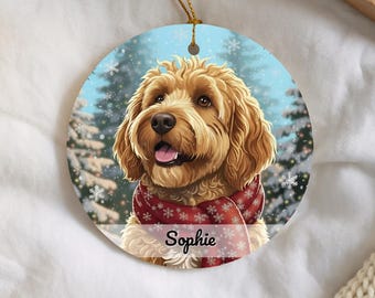 Goldendoodle Ornament, Personalized Dog Christmas Gift, Pet Holiday Keepsake, Festive Winter Scene