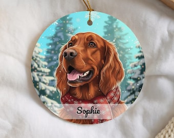 Irish Setter Ornament, Personalized Dog Christmas Gift, Festive Pet Holiday Keepsake
