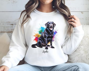 Schwarzes Labrador Sweatshirt, personalisierte Labrador Retriever Hund Mutter Geschenk, Aquarell Art