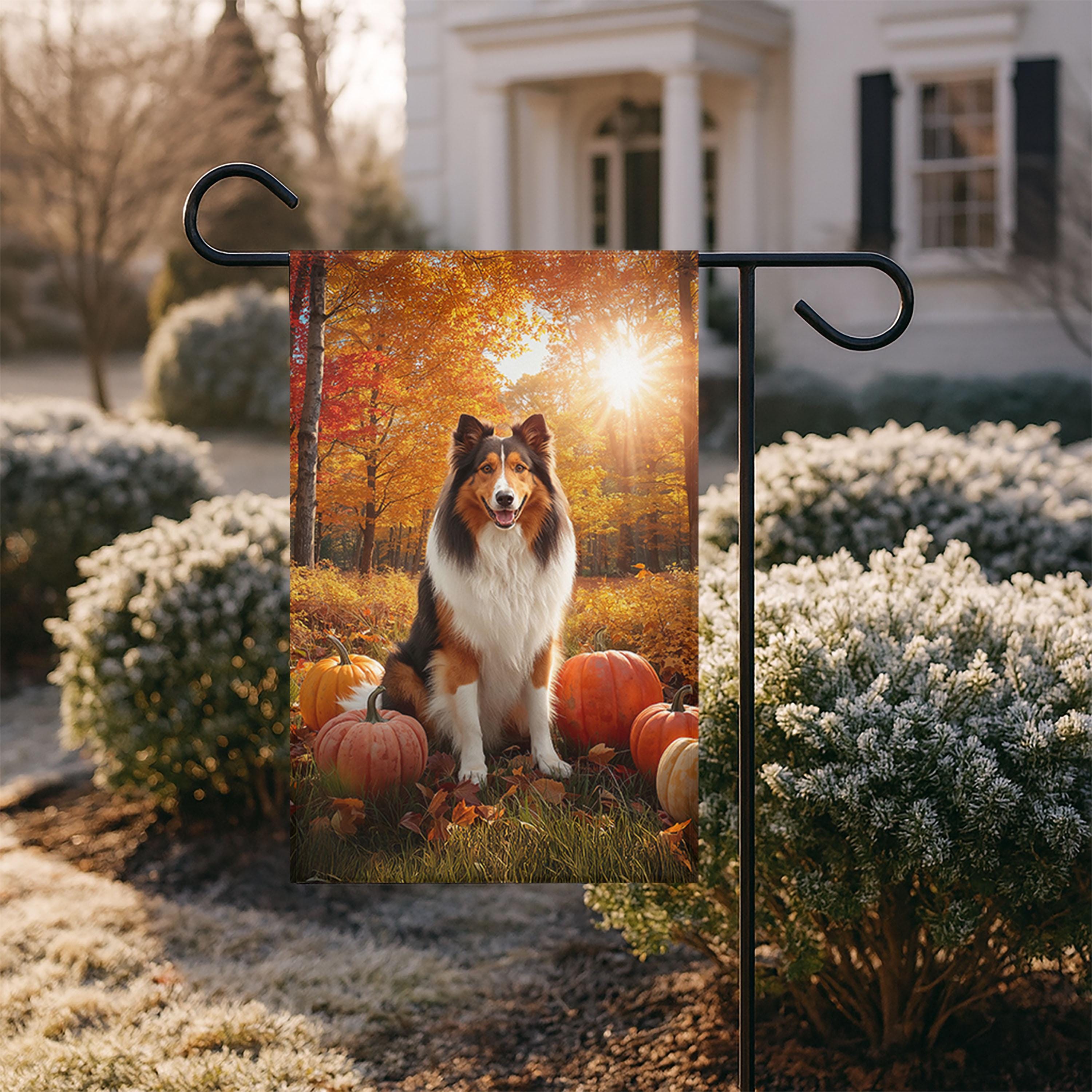 Rough Collie Tricolor Personalized Garden Flag, Custom Dog Art