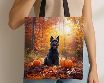 Bolso personalizado de Scottish Terrier, bolso personalizado para mamá perruna con Scottie negro, bolso de mano para mascotas de otoño.