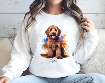 Goldendoodle Sweatshirt, Personalized Doodle Dog Mom Gift, Watercolor Art Pet Shirt