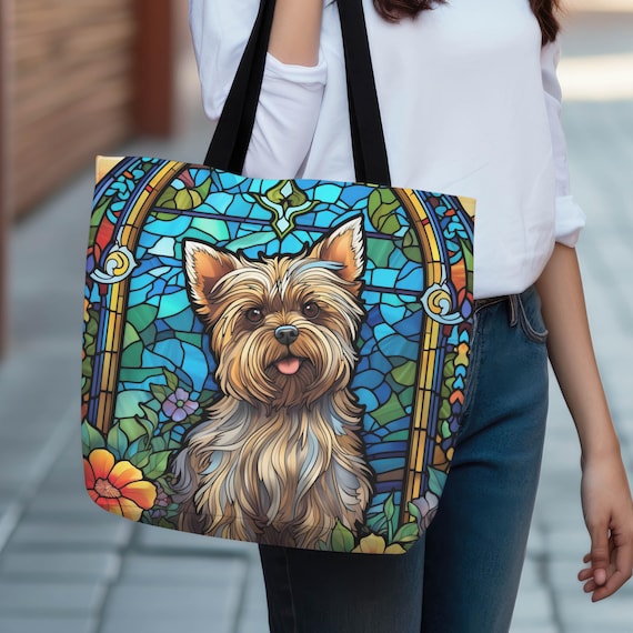 Yorkshire Terrier Dog Tote Bag, Stained Glass Art, Dog Mom Gift