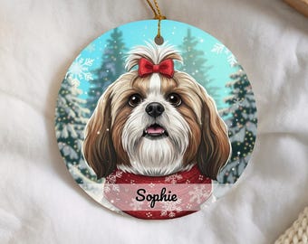 Shih Tzu Ornament, Personalized Dog Christmas Gift, Festive Pet Holiday Keepsake