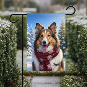 Shetland Sheepdog Christmas Garden Flag, Personalized Sheltie Dog Gift, Custom Holiday Pet Lover Art