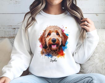 Goldendoodle Sweatshirt, Personalized Doodle Dog Mom Gift, Watercolor Art Pet Shirt