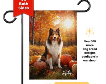 Rough Collie Tricolor Personalized Garden Flag, Custom Dog Art